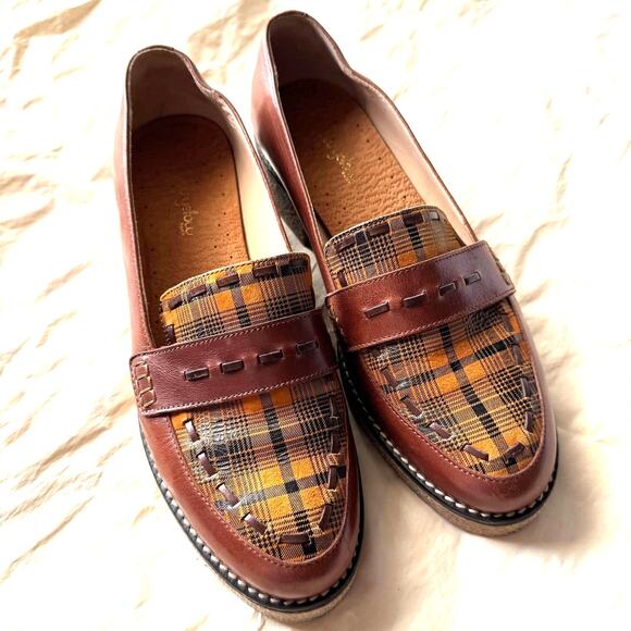 Mellow Yellow Paris Tartan Plaid Yellow and Brown Loafers Size EU 38 US 7 - 7.5 - Picture 2 of 12